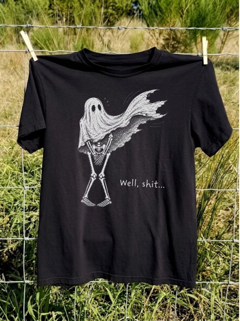Black Graphic Skeleton Ghost Tee - Well, Shit...